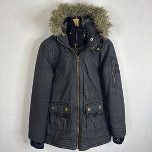 Superdry Limited Waxed Cotton Faux Fur Hood Parka Jacket Black Men’s M